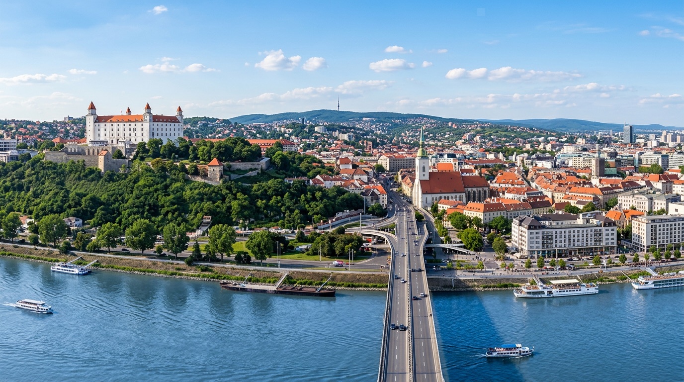 Panoráma Bratislavy — Dunaj a hrad